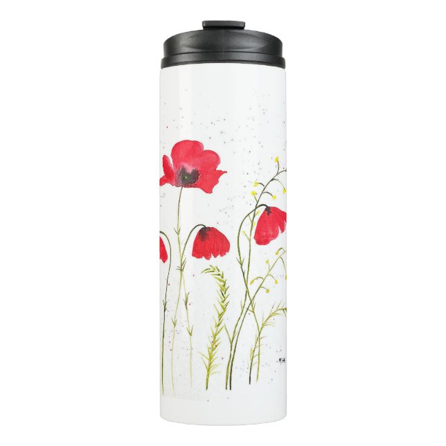 Termo Flores rojas rústicas de opio (Anverso)