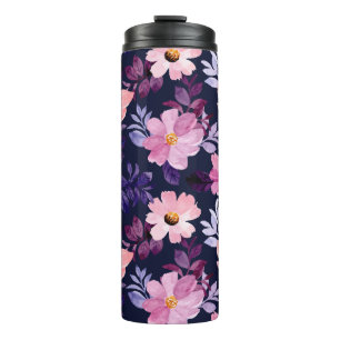 Termo Flores rosa azul romántico Boho Botánico
