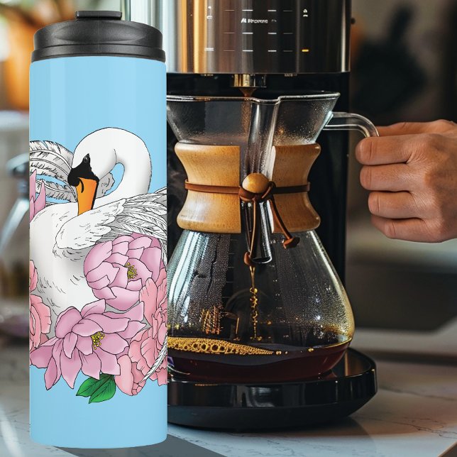 Termo Flores rosadas de cisne blanco (Subido por el creador)