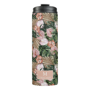 Termo Flores rosadas rosadas de Peache tropicales dejan