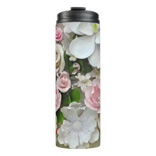 Termo Flores rosas y blancas