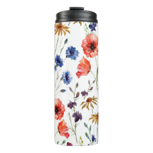 Termo Flores silvestres Acuarela Poppy Fondo Chamomile