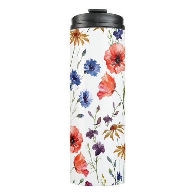 Termo Flores silvestres Acuarela Poppy Fondo Chamomile (Anverso)