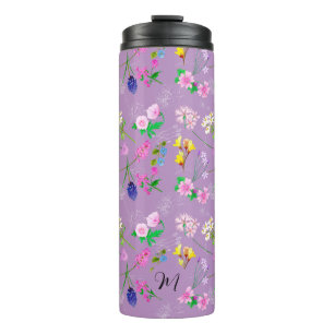Termo Flores silvestres delgadas en lila. Personalizado.