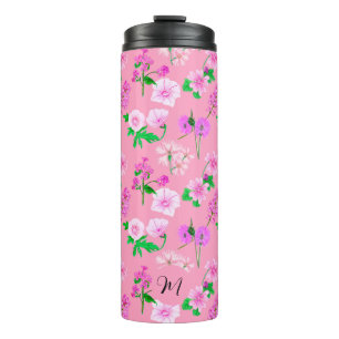 Termo Flores silvestres delgadas en rosa suave. Personal