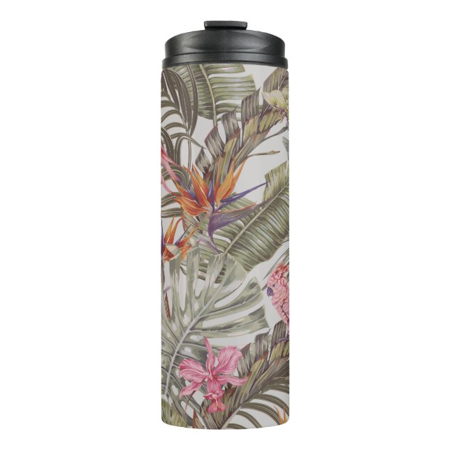 Termo Flores tropicales, hojas de palma, pájaro del para (Anverso)
