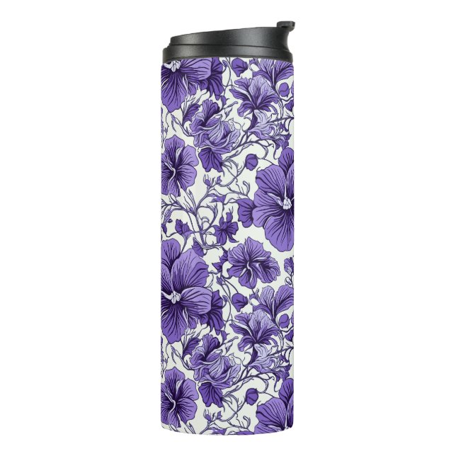 Termo Flores violetas moradas patrón floral botánico (Rotado hacia la izquierda)