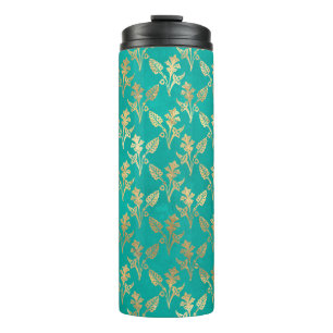 Termo Follaje dorado y turquesa vintage ornamentado