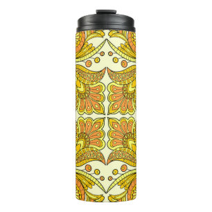 Termo Folleto floral amarillo: elegante patrón vintage