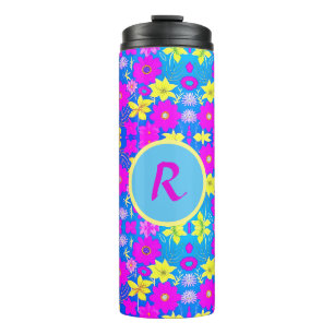 Termo Fondo con patrón de flores rosas azules amarillas