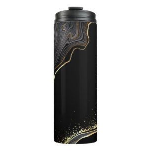 Termo fondo de agate negro abstracto con venas doradas,