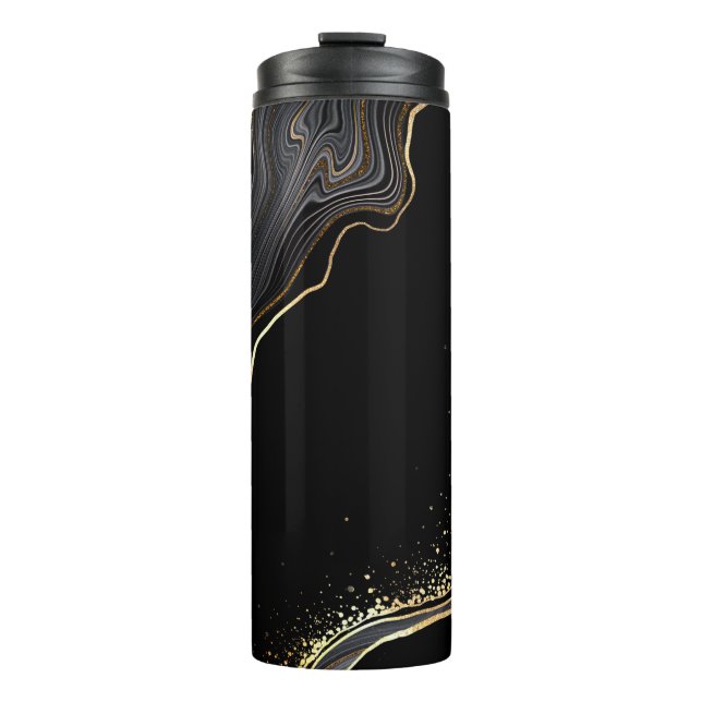 Termo fondo de agate negro abstracto con venas doradas, (Anverso)