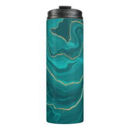 Termo Fondo de mármol líquido turquesa con dorado