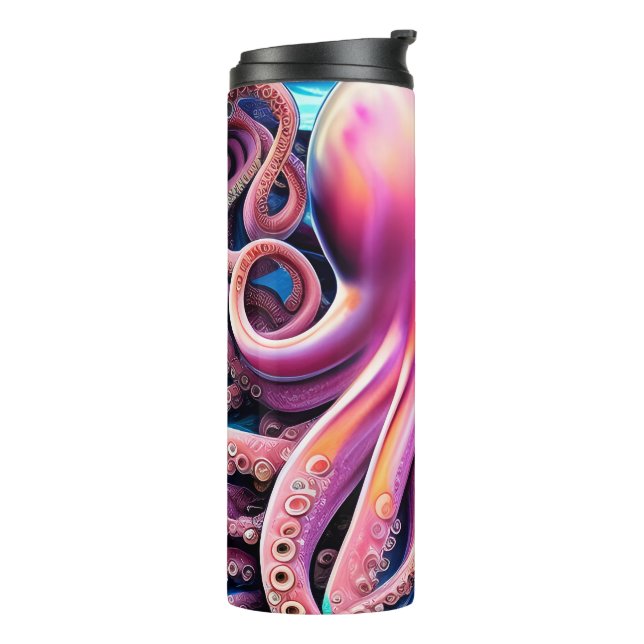 Termo Fondo de Ola Azul Octopus Rosa (Rotado hacia la izquierda)