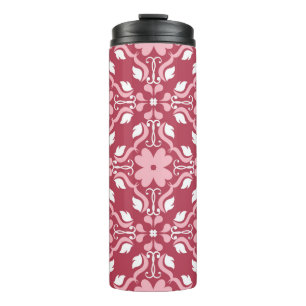 Termo Fondo floral rojo y beige. Sin inconvenientes de c