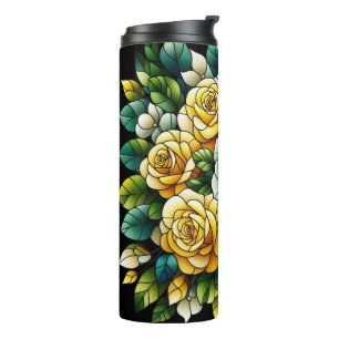 Termo Fondo Negro Con Rosas Amarillas