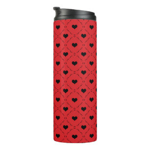 Termo Fondo Rojo Intenso con Corazones Negros Pequeños