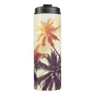 Termo Fondo tropical de playa con silueta de palmeras