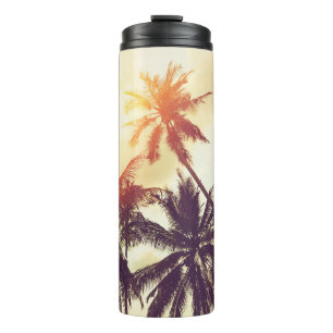 Termo Fondo tropical de playa con silueta de palmeras