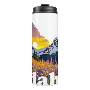 Termo Forma de Idaho con montaña y flores silvestres