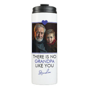 Termo Foto de abuelo de nieto de corazón azul simple