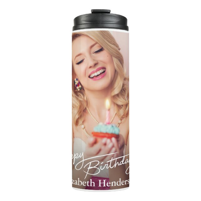 Termo Foto de cumpleaños feliz, simple y moderna (Anverso)