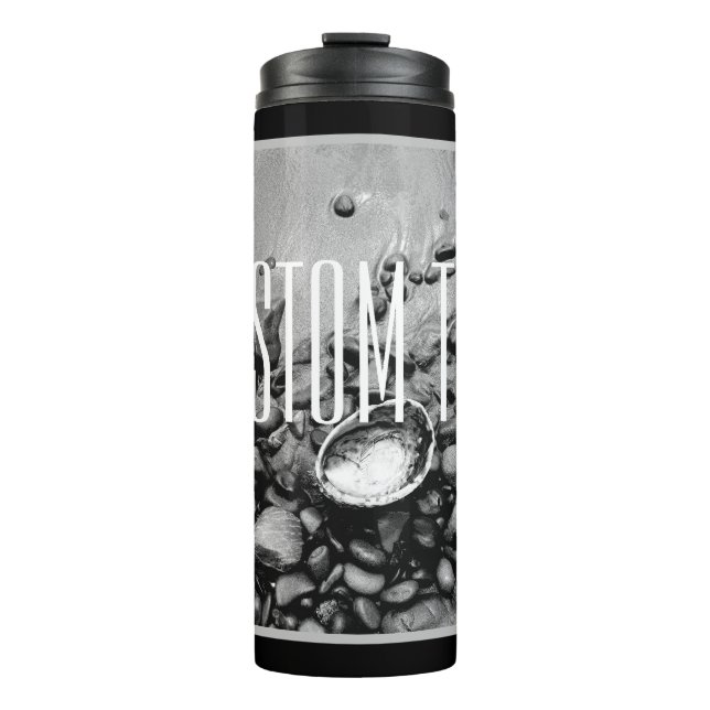 TERMO FOTO DE LA PLAYA DE MONOCRÓME EN BLANCO Y NEGRO (Anverso)