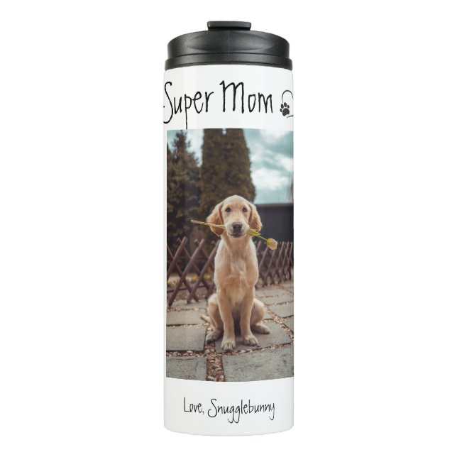 Termo Foto de perro Impresión cardíaca de supermamá Café (Anverso)