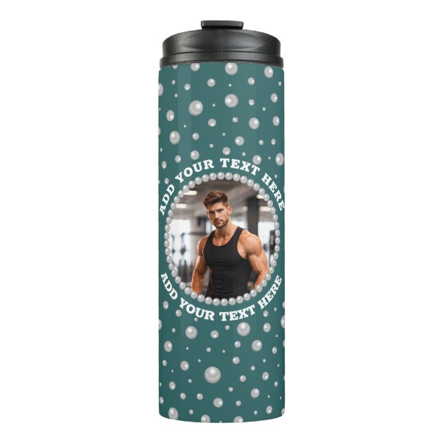 Termo Foto personalizada con círculo de perlas sobre azu (Anverso)