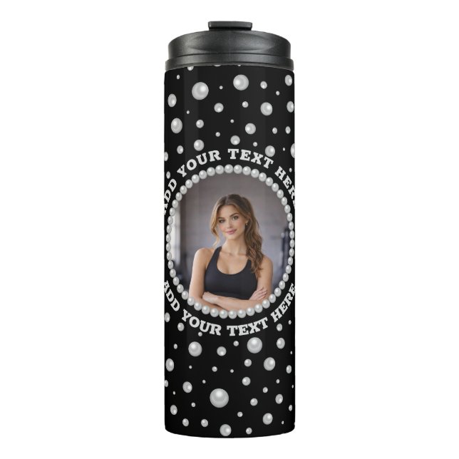 Termo Foto personalizada con círculo de perlas sobre neg (Anverso)