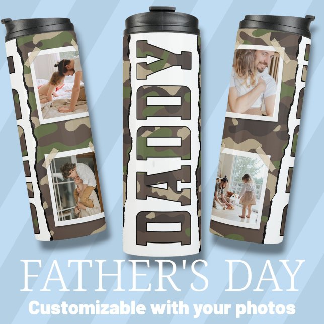 Termo Fotos verdes del personalizado del Día del Padre d (Daddy Father's Day custom photos green Thermal Tumbler)
