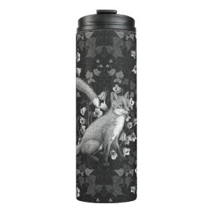 Termo Fox, bellflores y hiedra, monocromo, pared platead