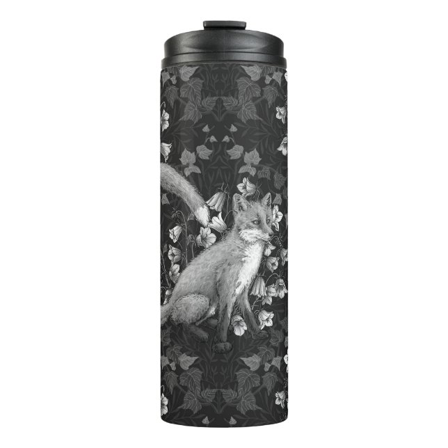 Termo Fox, bellflores y hiedra, monocromo, pared platead (Anverso)