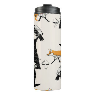 Termo Fox, búho, árbol, vintage sin costuras.