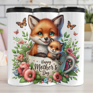Termo Fox Mom: Cub, Flores, Día de la Madre
