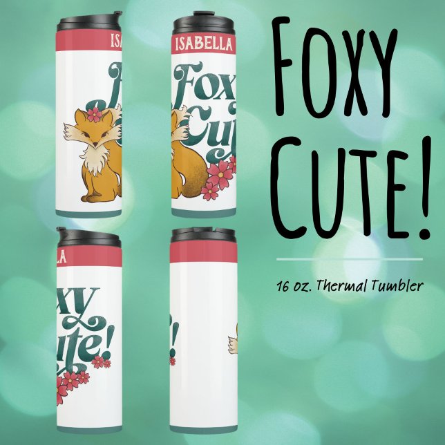 Termo Foxy Cute con flores ("Foxy Cute" 16 oz. Thermal Tumbler with Hand drawn Fox and Flower Artwork.)