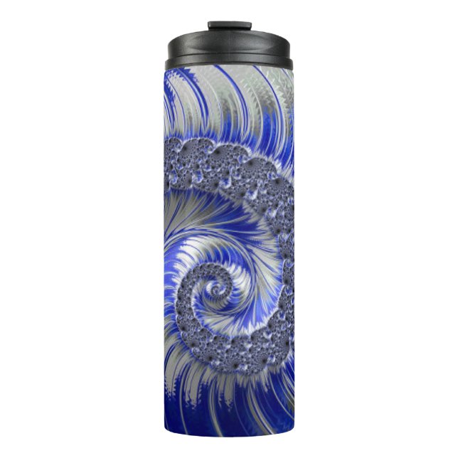 Termo Fractal de espiral blanca gris azul moderno (Anverso)