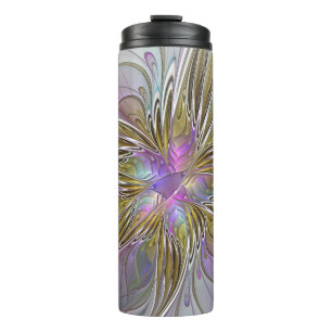 Termo Fractal floral colorido con rosado y oro