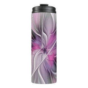 Termo Fractal floral moderno abstracto flor rosa gris