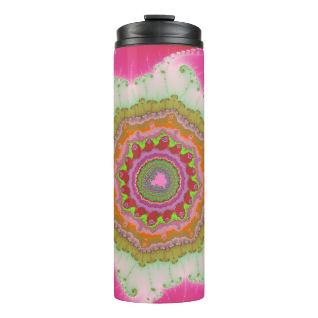 Termo Fractal rosa, blanco y verde colorido (Anverso)