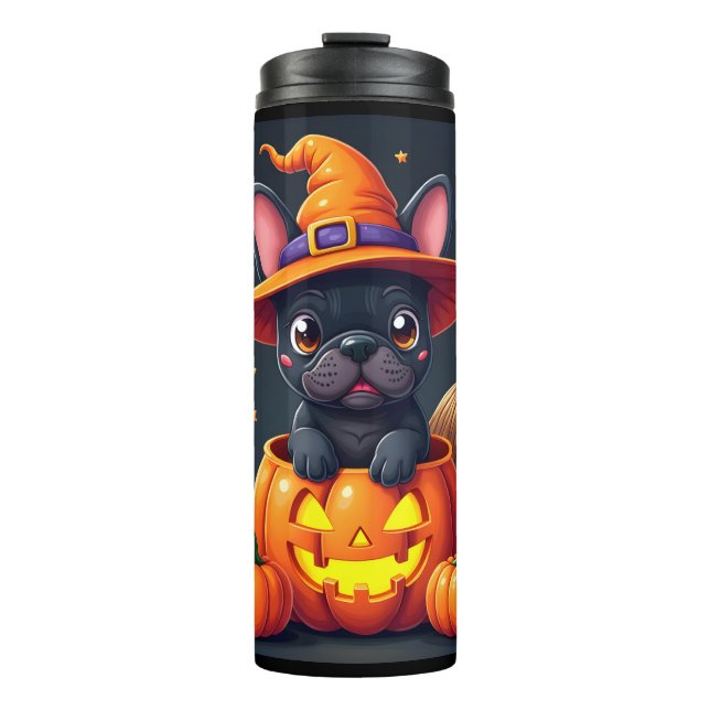 Termo French Bulldog Witch Pumpkin Halloween Mens Womens (Anverso)