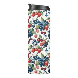 Termo Fresas con arándanos y mariposas