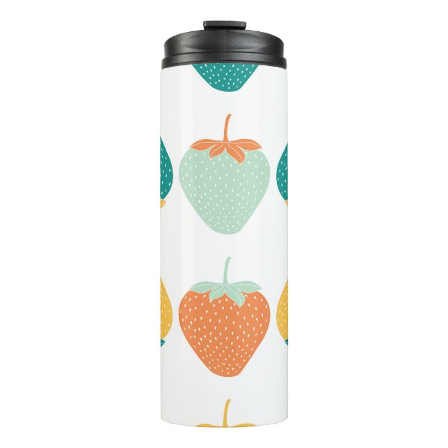 Termo Fresas Multicolor: Patrón de fruta de época. (Anverso)