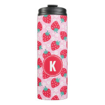 Fresas Rojas Rosadas Patrón Floral Monograma