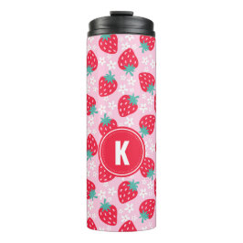 Termo Fresas Rojas Rosadas Patrón Floral Monograma