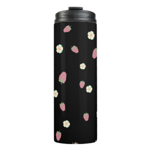 Termo Fresas y flores Patrón negro