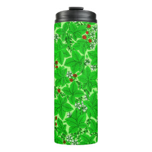 Termo Fresas y hojas de estilo Art Nouveau, verde limón