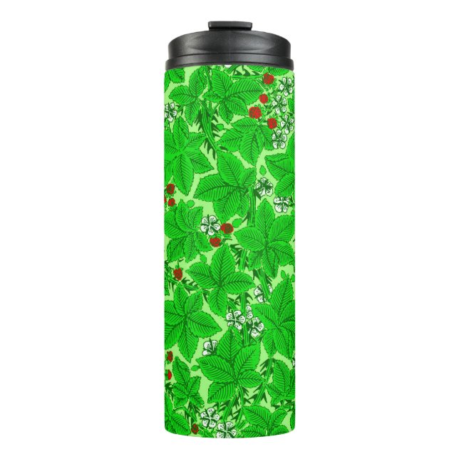 Termo Fresas y hojas de estilo Art Nouveau, verde limón (Anverso)