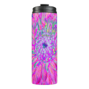 Termo Fresca Flor de Dalia Artística de Color Rosa Azul