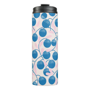 Termo Frutas azules, hojas rosas, diseño sin fisuras.
